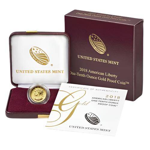 2018-W 1/10 oz American Liberty Gold Proof Coin w/Box & COA - AGC